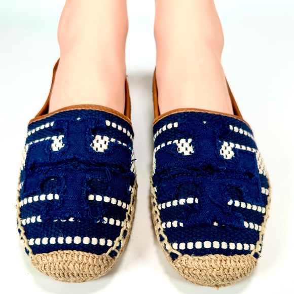 Tory Burch Shaw Espadrille Raffia Shoes Blue and Tan Size 8.5 - Picture 3 of 13